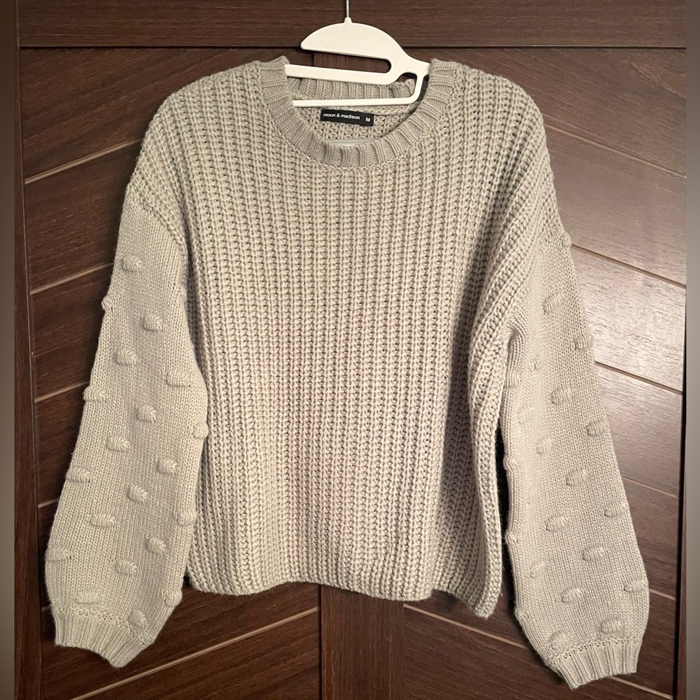Anthropologie Moon & Madison light sage green bubble sleeve crewneck sweater M